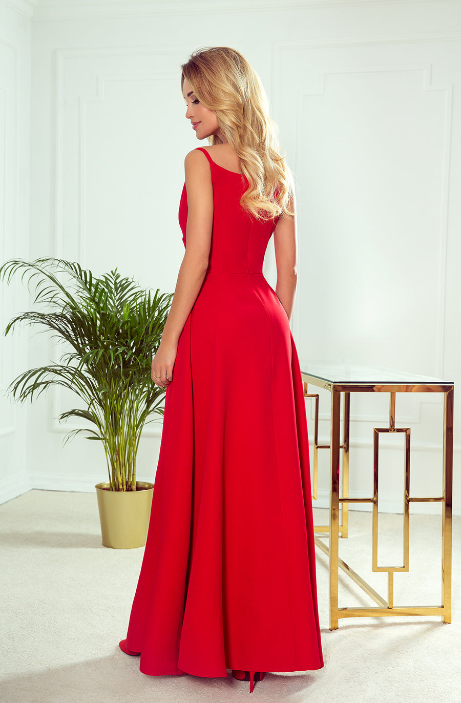 14278-2-299-1 CHIARA elegancka maxi długa suknia na ramiączkach - CZERWONA-2
