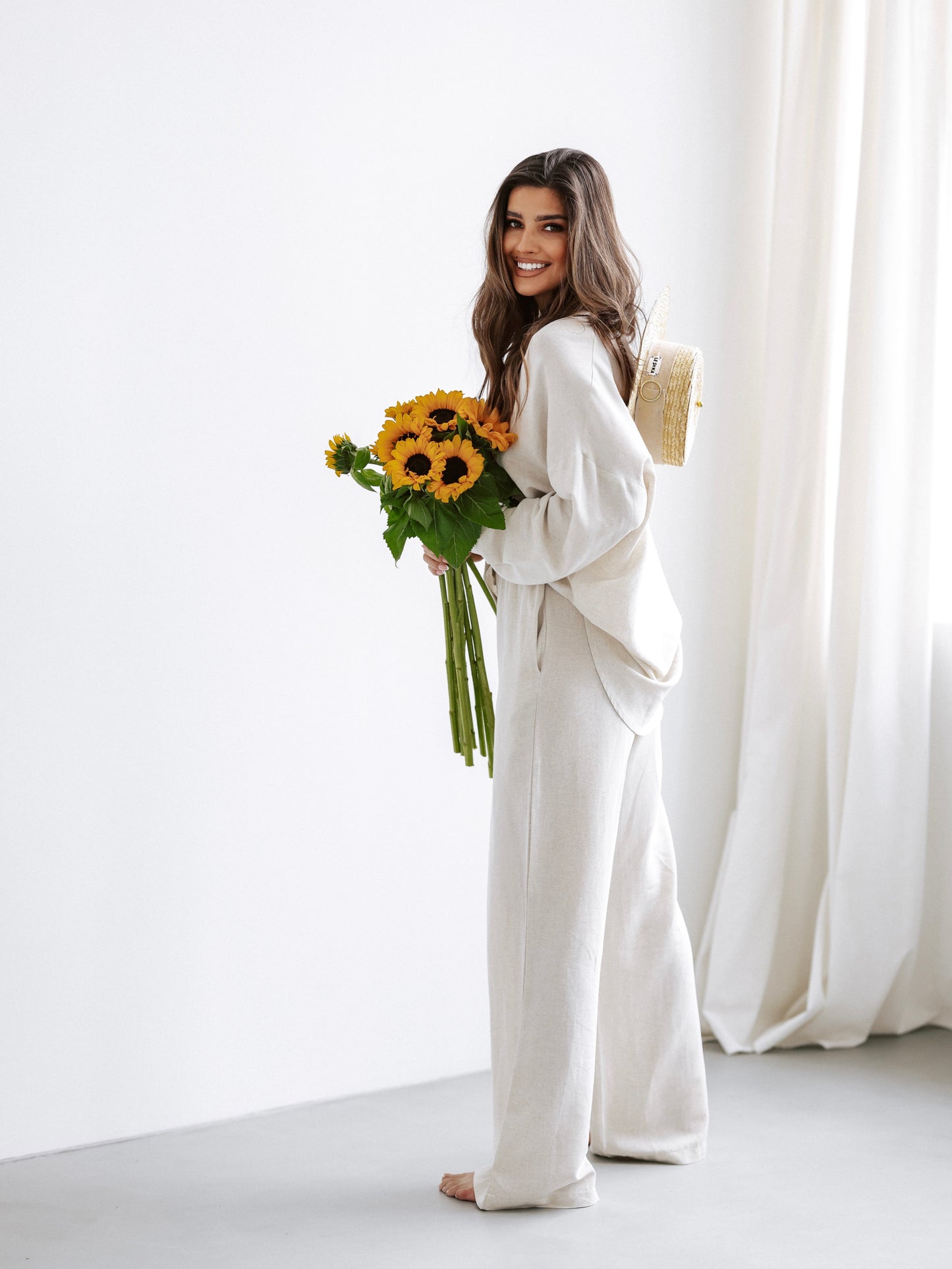 Komplet Linen Breeze| bawełniano-lniany zestaw w kolorze beżowym