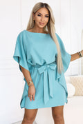 21321-1-287-40 SOFIA Sukienka motyl z wiązaniem w pasie - pastelowy turkus-1
