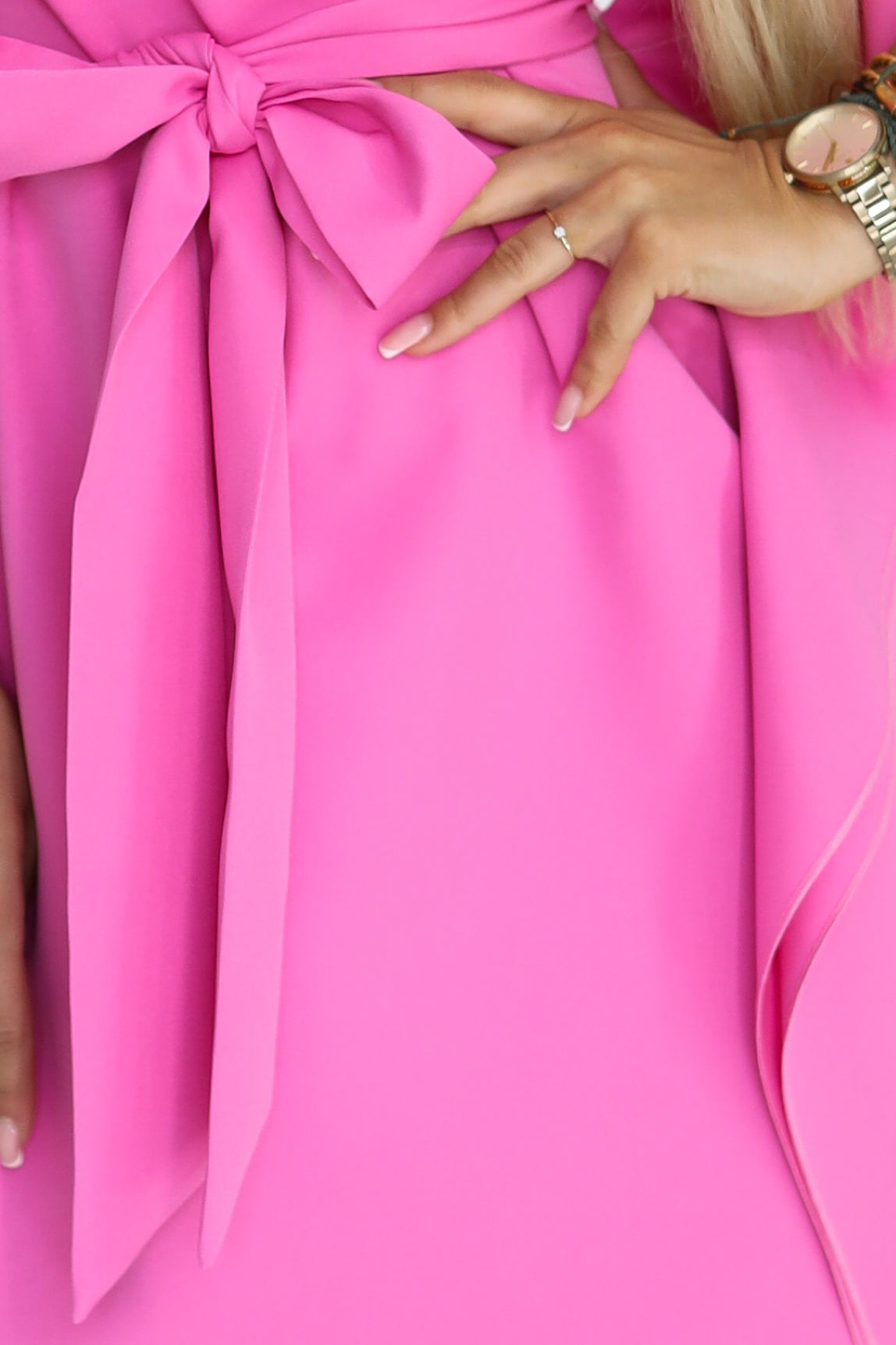 21368-7-287-42 SOFIA Różowa sukienka motyl z wiązaniem w pasie - jasna fuksja-7