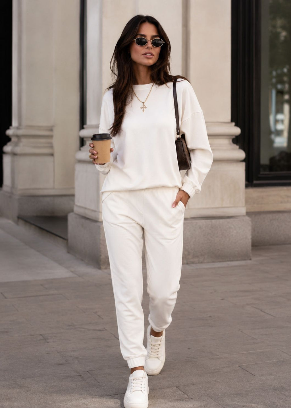 Komplet Damski MONACO ECRU – 100% Bawełna, Dres Oversize Premium