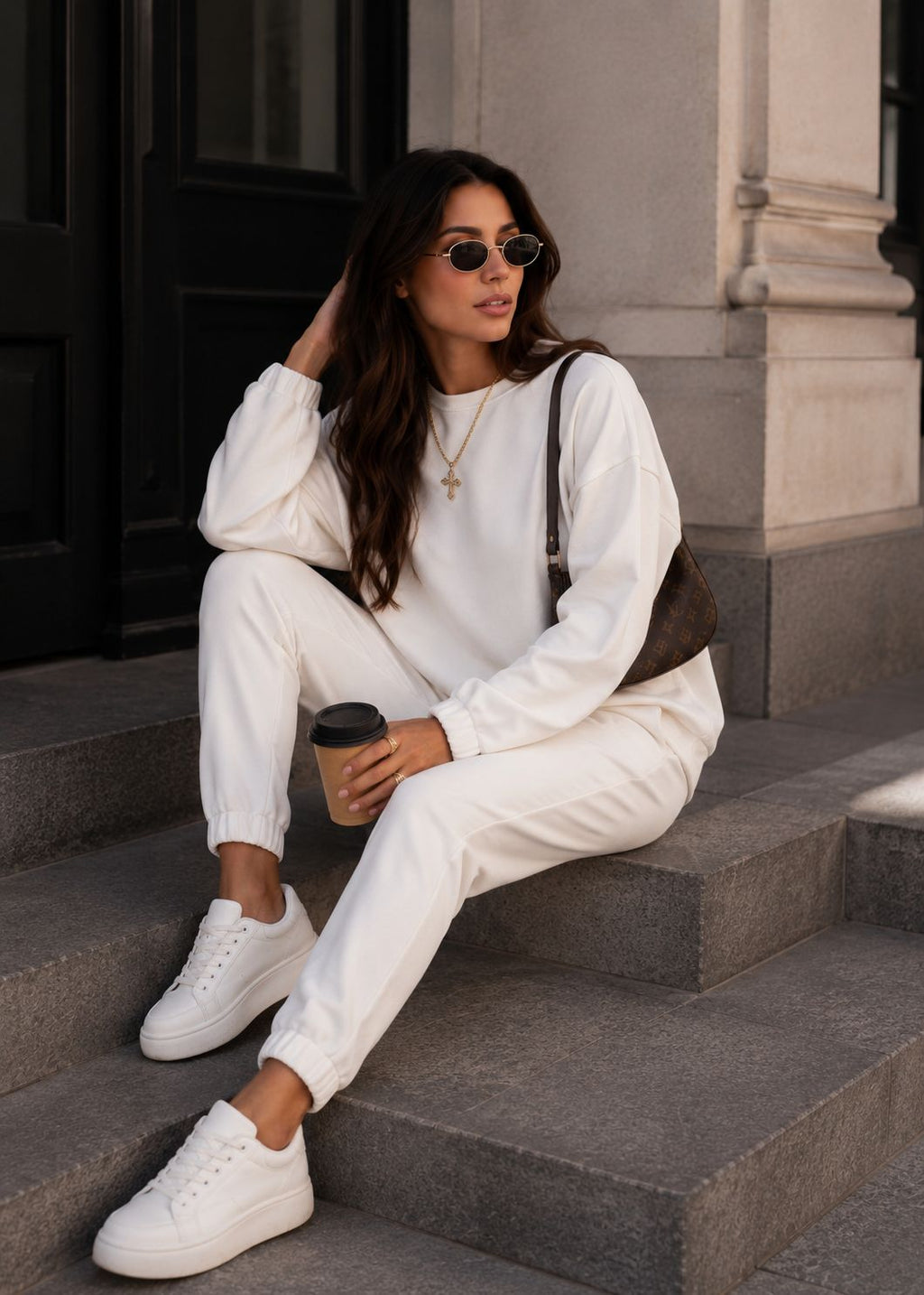 Komplet Damski MONACO ECRU – 100% Bawełna, Dres Oversize Premium